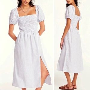 J. Crew Striped Square Neck Smocked Dress